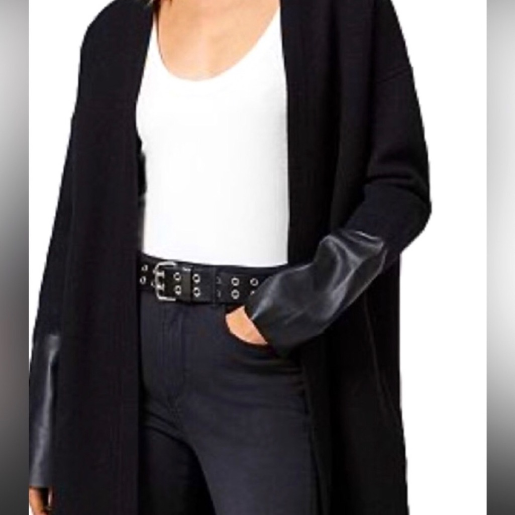 All Saints 100%Merimo Wool Leather Sleeves Cardigan M